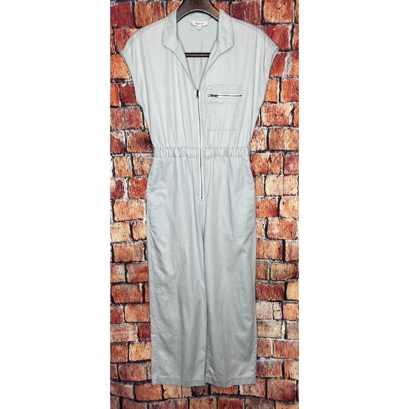 Madewell Sage Green Short Sleeve Zip Pocket Coverall Jumpsuit Petite Size 00P - Picture 3 of 7